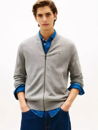 Baseball-Strickjacke aus Baumwolle mit Reißverschluss