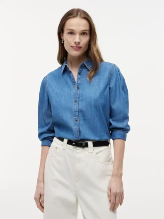 Chambray-Hemd mit Puffärmeln