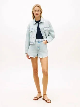 Distressed High-Rise Wide Denim Shorts