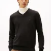 Einfarbiger Pullover mit V-Ausschnitt und Logo