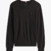 Einfarbiger Pullover mit V-Ausschnitt und Logo