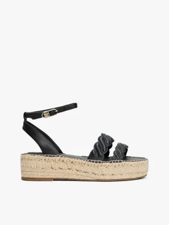 Espadrille mit gedrehten Lederriemen und Plateausohle