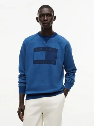 Flaggen-Logo-Sweatshirt mit Raglanärmeln, indigo-gefärbt