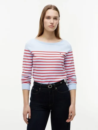 Gestreifter Pullover mit U-Boot-Ausschnitt Gestreifter Pullover mit U-Boot-Ausschnitt