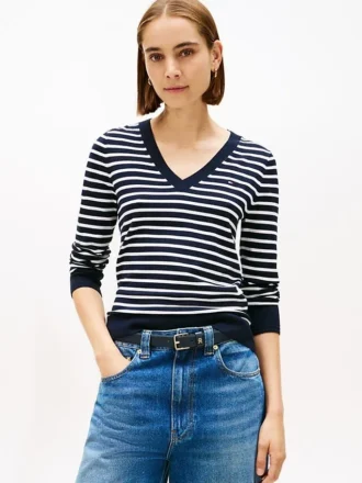 Gestreifter Pullover mit V-Ausschnitt