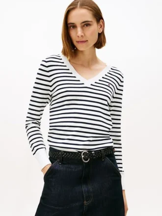 Gestreifter Pullover mit V-Ausschnitt