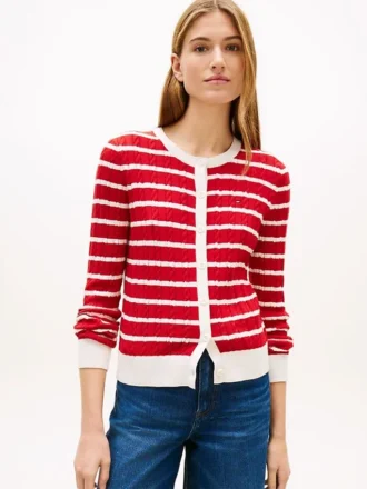 Gestreifter Strickcardigan mit Zopfmuster