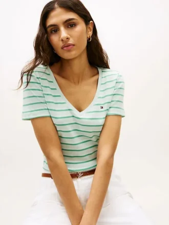 Gestreiftes „Favorite“-T-Shirt mit V-Ausschnitt