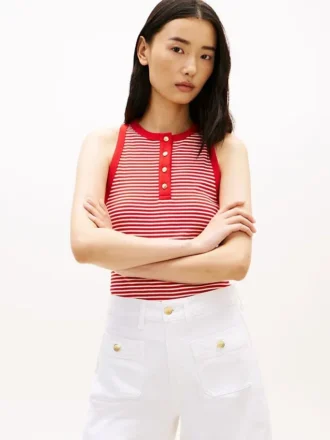 Gestreiftes Henley-Tanktop mit goldenen Knöpfen