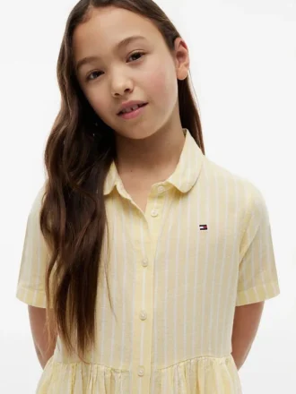 Gestreiftes Kleid aus Baumwoll-Leinen-Mischung für Kinder Gestreiftes Kleid aus Baumwoll-Leinen-Mischung für Kinder