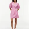 Gestreiftes Leinen-Mini-Wickelkleid
