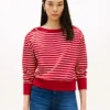 Gestreiftes Sweatshirt mit U-Boot-Ausschnitt und goldfarbenen Knöpfen