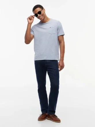 Gestreiftes T-Shirt aus Leinenmischung mit Tasche