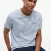Gestreiftes T-Shirt aus Leinenmischung mit Tasche Gestreiftes T-Shirt aus Leinenmischung mit Tasche