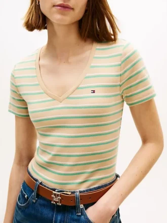 Gestreiftes V-Ausschnitt-T-Shirt „Favorite“