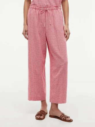 Gingham-Hose aus Leinenmischung
