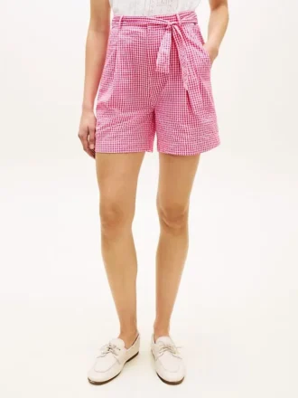 Gingham-Seersucker-Shorts mit Gürtel