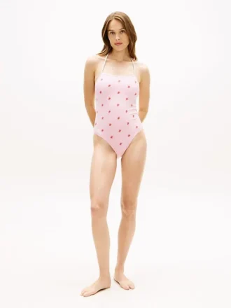 Halter-Badeanzug mit durchgehendem Schriftzug-Monogramm
