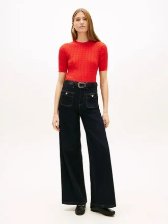 High-Rise-Stretch-Jeans mit weitem Bein