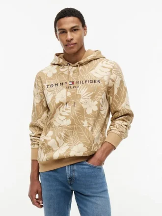 Hoodie mit gebürsteter Innenseite und tropischem Print