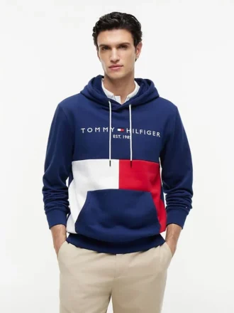 Hoodie mit gesticktem Tommy-Logo und Farbblock-Design