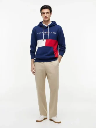 Hoodie mit gesticktem Tommy-Logo und Farbblock-Design