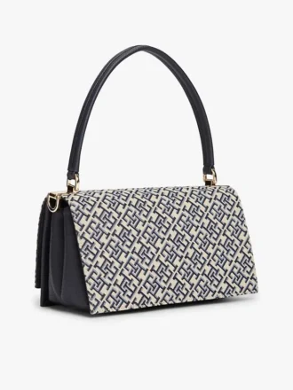 Jacquard-Umhängetasche mit Monogramm-Verschluss Jacquard-Umhängetasche mit Monogramm-Verschluss
