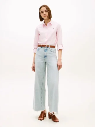 Jeans mit unversäubertem Saum, hoher Taille und weitem Bein Jeans mit unversäubertem Saum, hoher Taille und weitem Bein