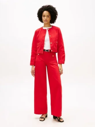 Jeans mit unversäubertem Saum, hoher Taille und weitem Bein Jeans mit unversäubertem Saum, hoher Taille und weitem Bein
