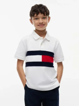 Kinder-Polohemd mit Farbblock-Flaggenmuster aus Stretch
