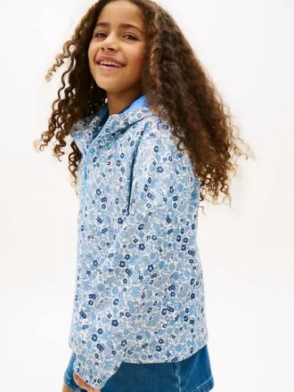 Kinder-Regenjacke mit Kapuze und Blumenmuster Kinder-Regenjacke mit Kapuze und Blumenmuster