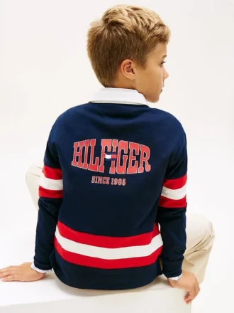Kinder-Rugby-Polo mit Logo-Grafik und Streifen