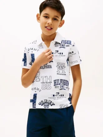 Kinder-Stretch-Polo mit durchgehendem Logo
