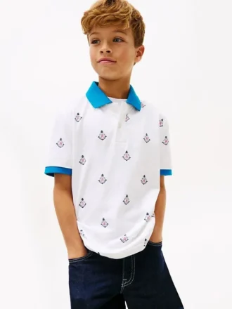 Kinder-Stretch-Polo mit durchgehendem nautischem Logo