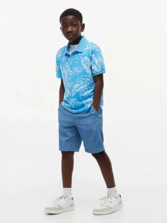 Kinder-Stretch-Polo mit tropischem Print