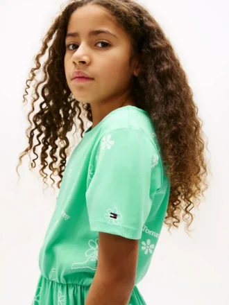 Kinder-T-Shirt-Kleid mit Frühlingsmotiv