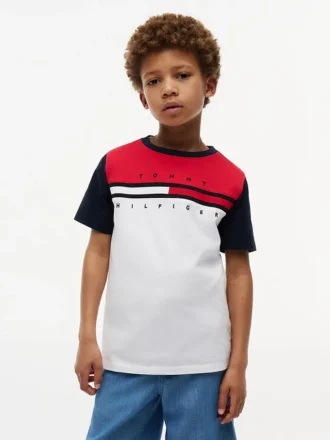 Kinder-T-Shirt mit Farbblock- und Flaggenstreifen
