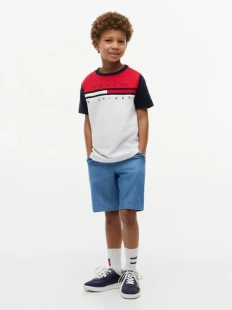 Kinder-T-Shirt mit Farbblock- und Flaggenstreifen
