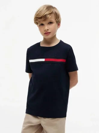 Kinder-T-Shirt mit Flaggenstreifen-Logo