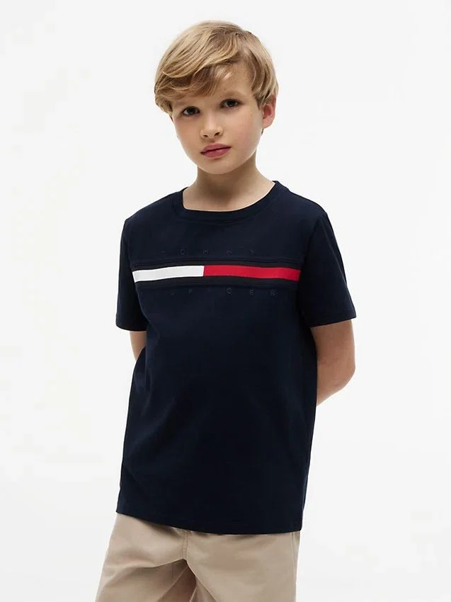 Kinder-T-Shirt mit Flaggenstreifen-Logo Kinder-T-Shirt mit Flaggenstreifen-Logo