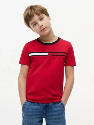 Kinder-T-Shirt mit Flaggenstreifen-Logo
