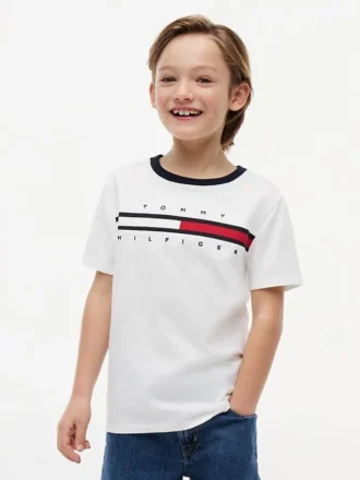 Kinder-T-Shirt mit Flaggenstreifen-Logo