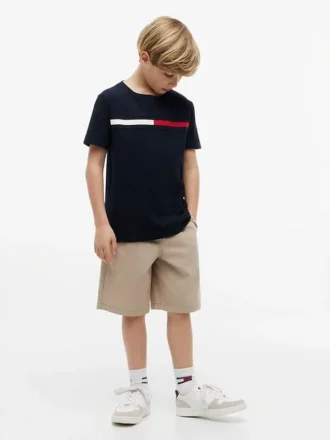 Kinder-T-Shirt mit Flaggenstreifen-Logo