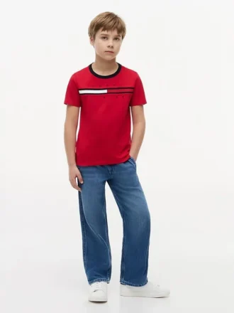 Kinder-T-Shirt mit Flaggenstreifen-Logo