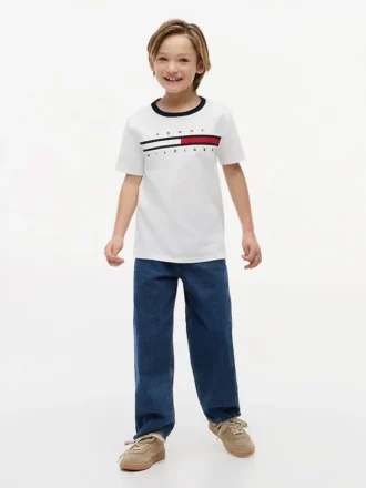 Kinder-T-Shirt mit Flaggenstreifen-Logo