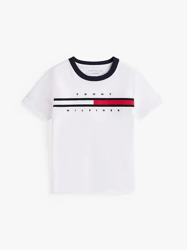 Kinder-T-Shirt mit Flaggenstreifen-Logo Kinder-T-Shirt mit Flaggenstreifen-Logo