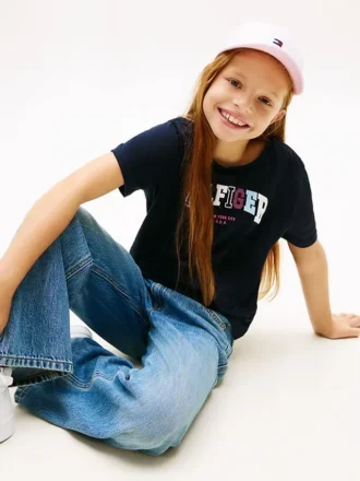 Kinder-T-Shirt mit mehrfarbigem Hilfiger-Logo