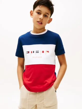 Kinder-T-Shirt mit Multiflag-Logo und Farbblock-Design Kinder-T-Shirt mit Multiflag-Logo und Farbblock-Design