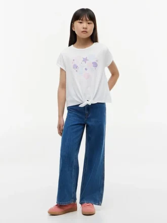 Kinder-T-Shirt mit Muschelmotiv und Bindeband vorne