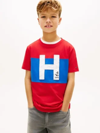 Kinder-T-Shirt mit nautischem H-Logo und Farbblock-Design